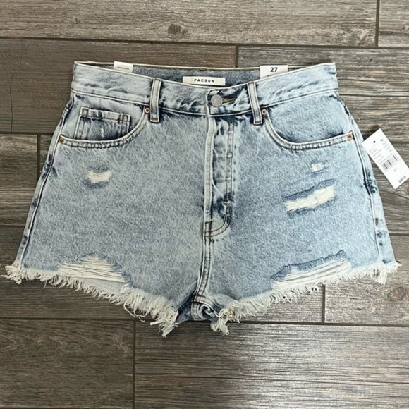 NWT $47 PacSun Shorts 27  Eco Acid Wash Ripped Vintage High Waisted Denim Shorts - Picture 4 of 13